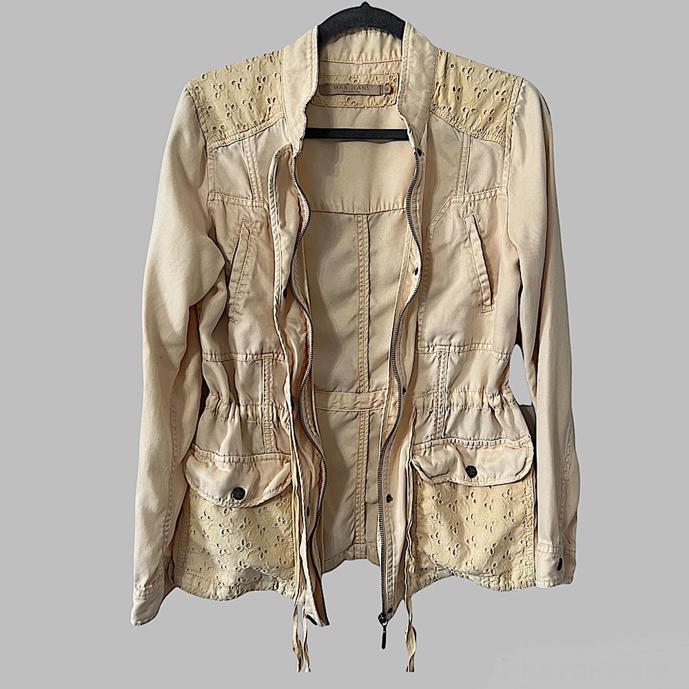 MAX JEANS • Spring Utility Cargo Jacket • Peachy Yellow / eyelet • Medium